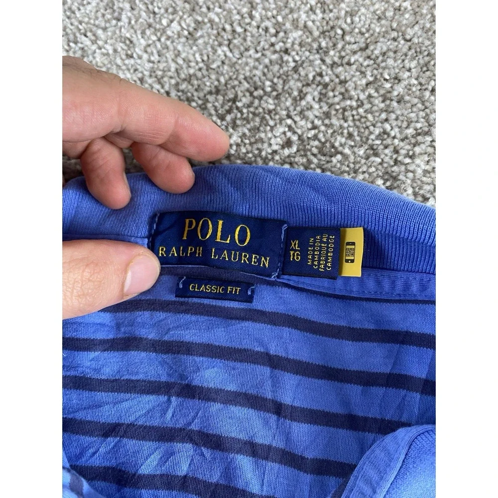 Polo Ralph Lauren Blue Striped Polo Shirt Soft Cotton Flesh Pony Mens XL Classic